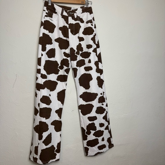 SHEIN Denim - Cow Print High Rise Wide‎ Leg Denim Jeans